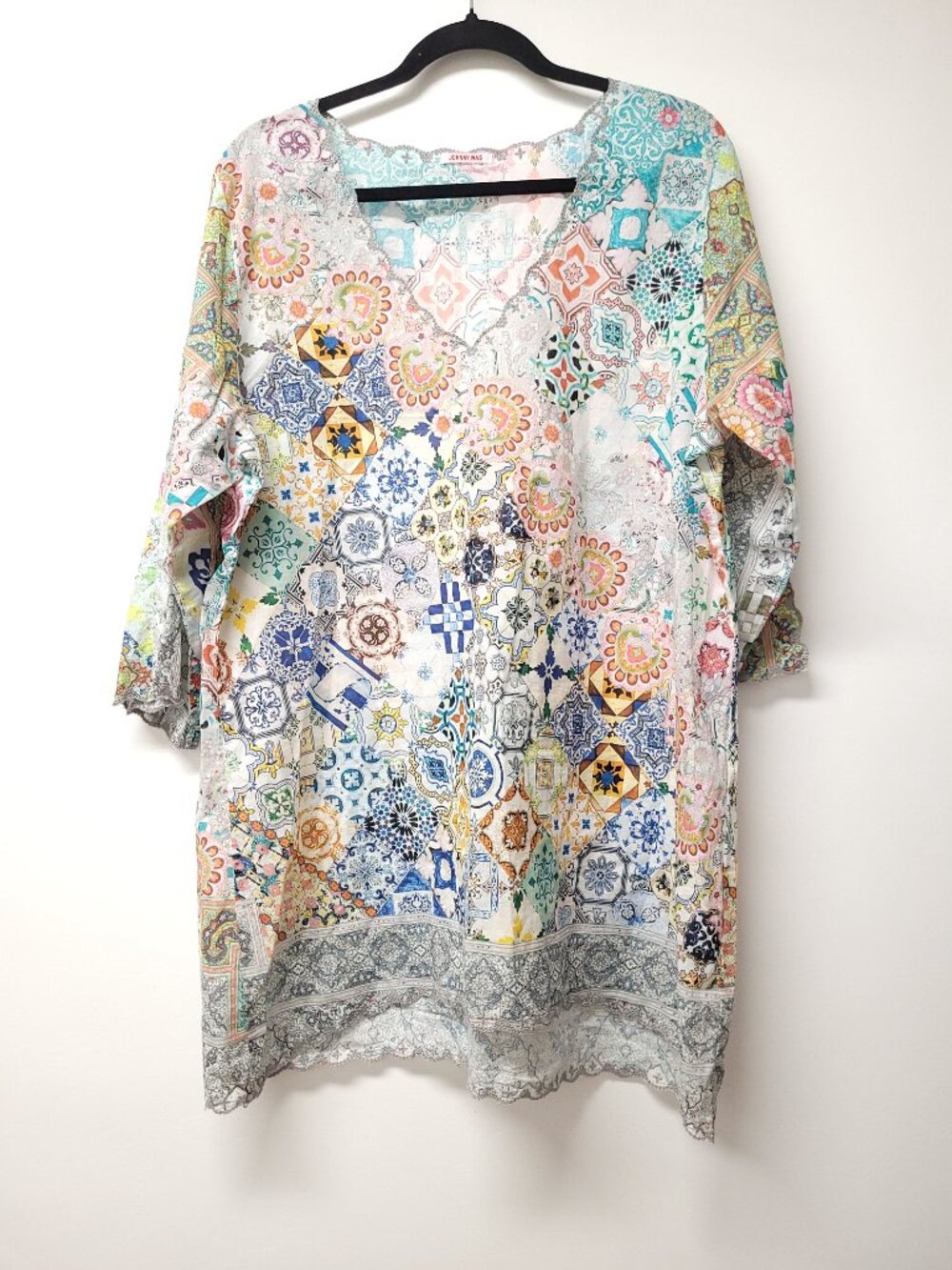 Johnny Was V Neck 3/4 Sleeve Blouse Multicolor